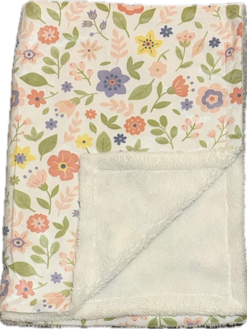 $10 w/ Bundle NWOT Crib Floral Sherpa Blanket - Cream with Pastel Floral Print